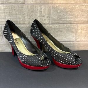 Steve Madden Polka Dot Peep Toe Pumps - Rockabilly -Red Heels  Size 7.5‎